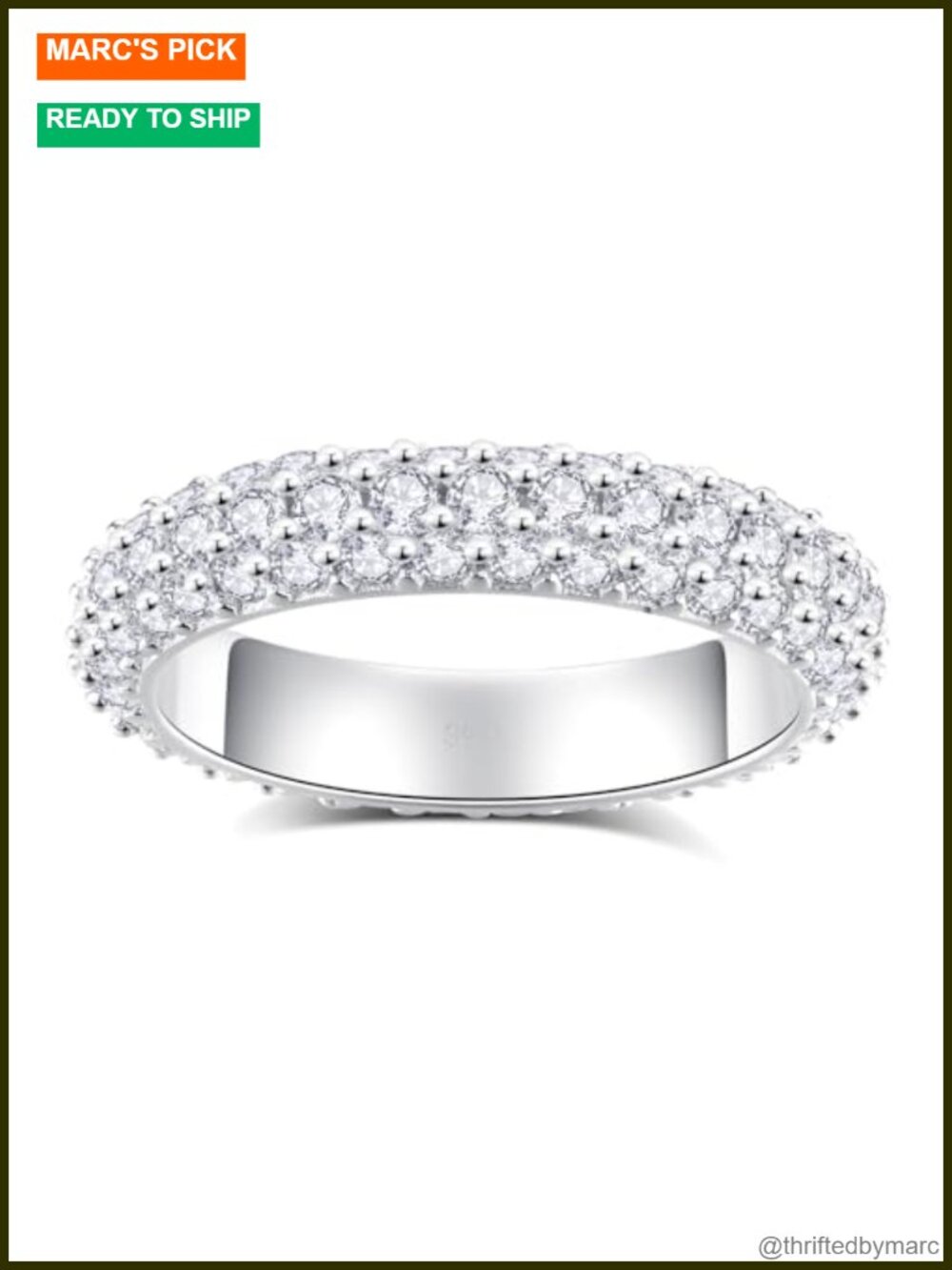 Moissanite Eternity Ring 925 Sterling Silver 18K White Gold Plated Wedding Band